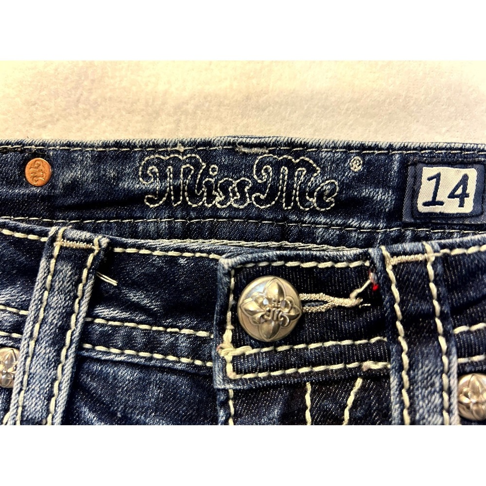 Miss Me Embellished Embroidered Cutoff Denim Shorts Distressed Girls Size 14 - Picture 3 of 15